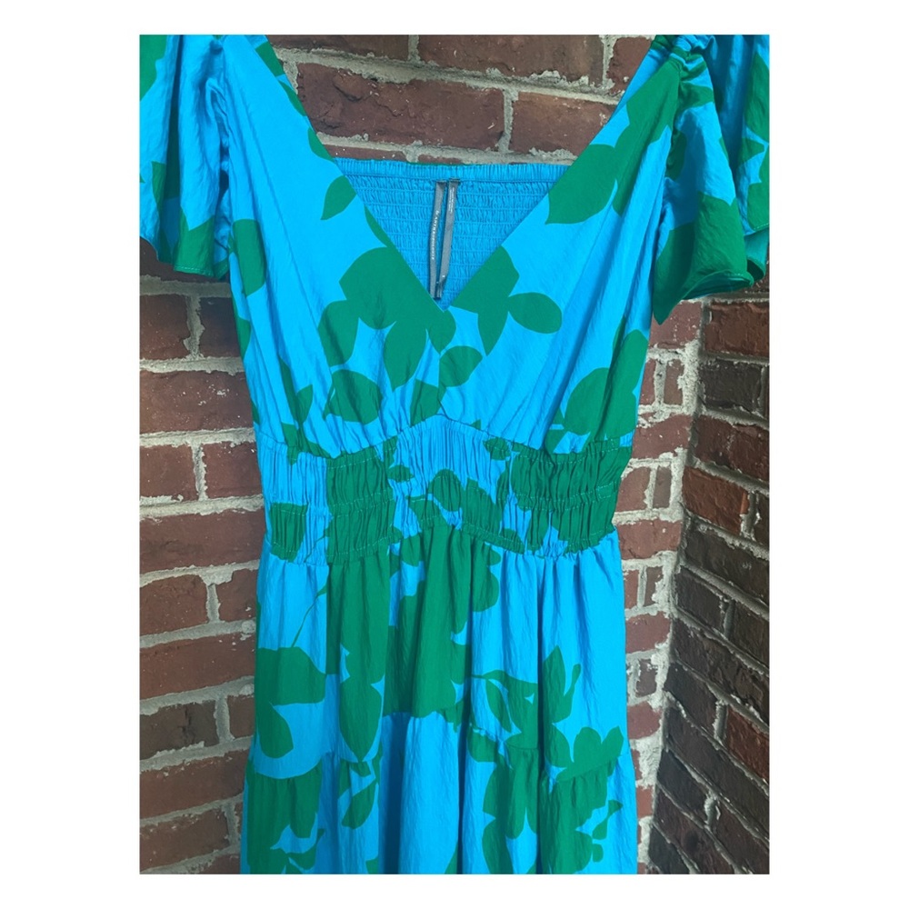 Anthropologie Blue & Green Floral Tiered Midi Dress - Picture 8 of 14